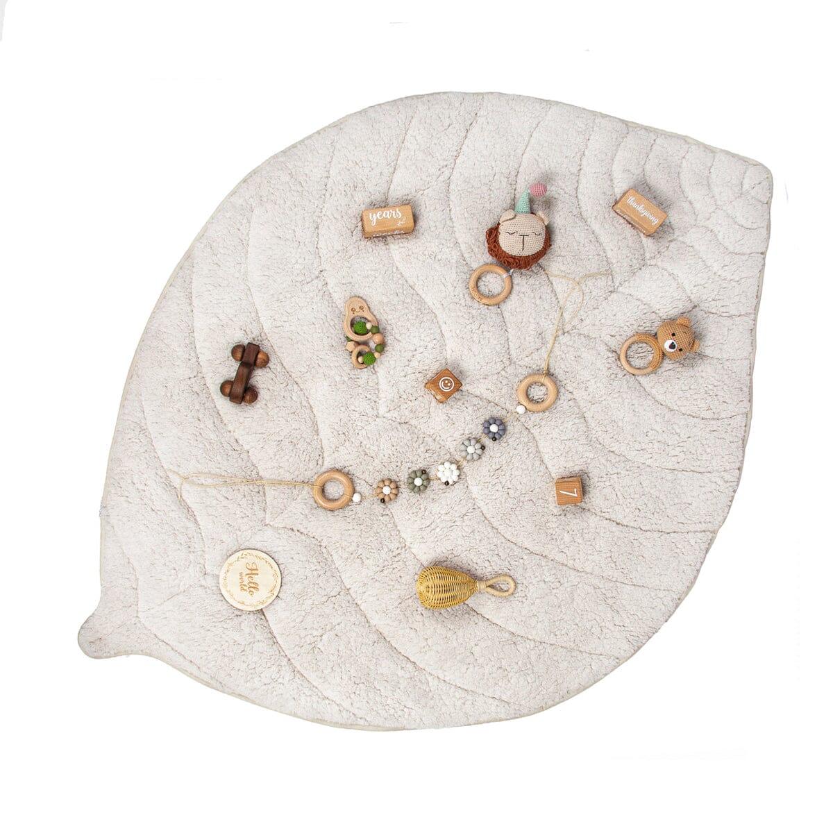 Thick Sherpa Cotton Baby Play Mat Jabaloo #Color_Pearl-Sherpa-Leaf