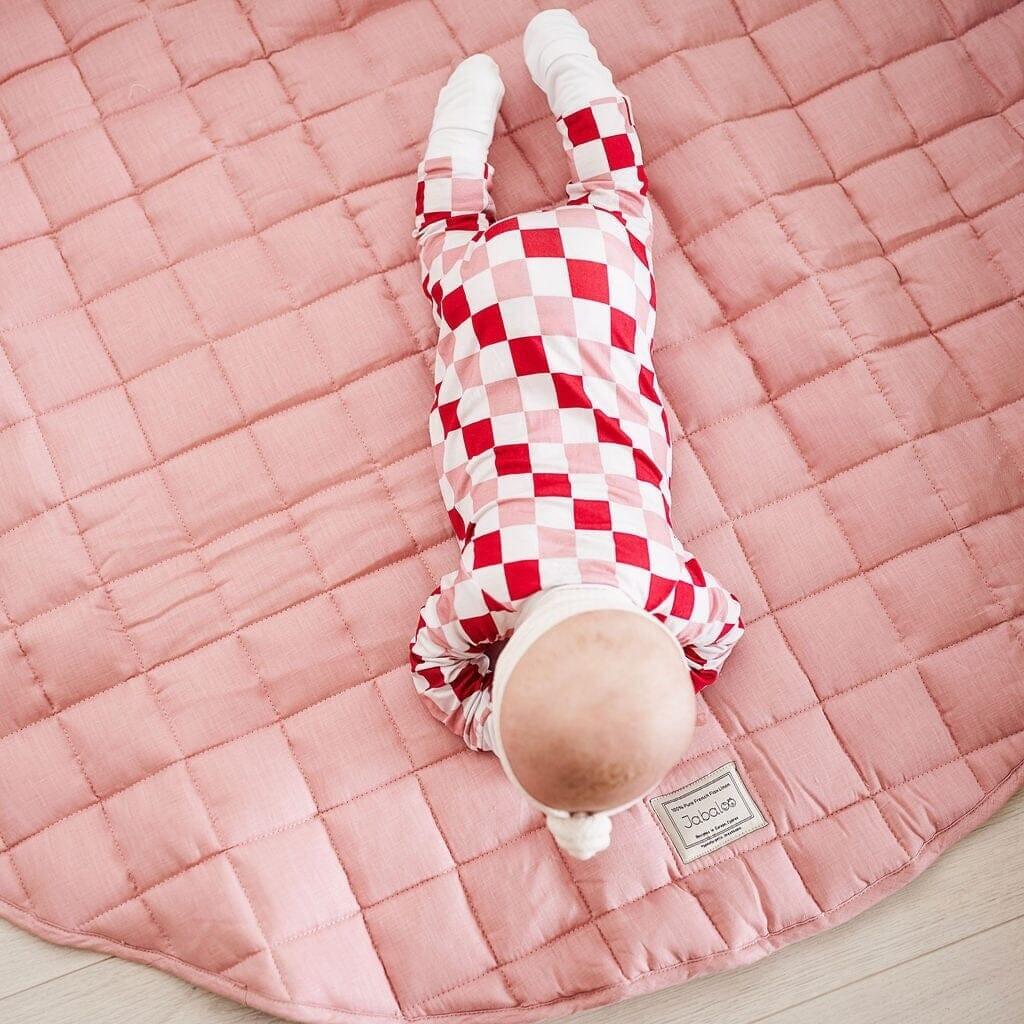 French Linen Deluxe Thick Quilted Play Mat Jabaloo #color_soft-rose