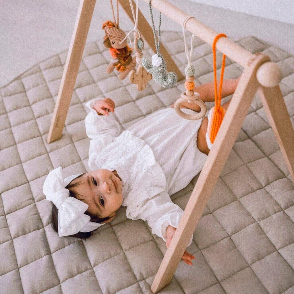 French Linen Deluxe Thick Quilted Play Mat Jabaloo #color_cappuccino