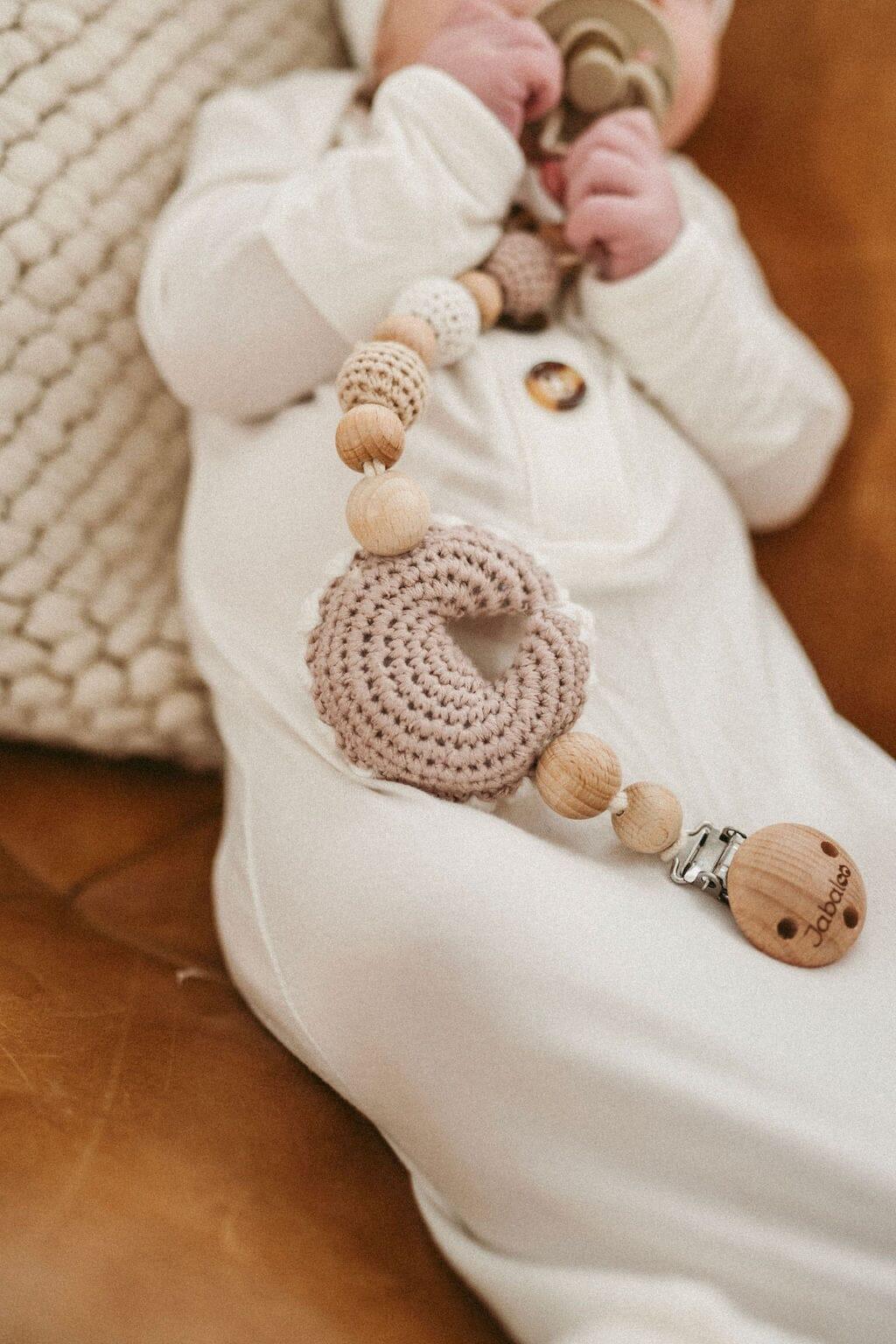 Crochet Moon Pacifier Clip toys Jabaloo