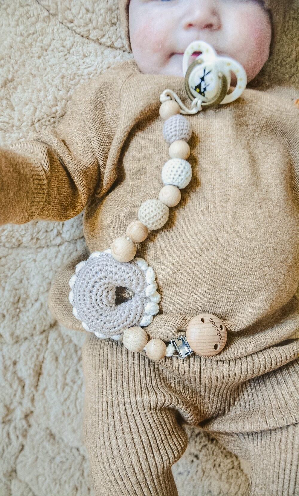 Crochet Moon Pacifier Clip toys Jabaloo