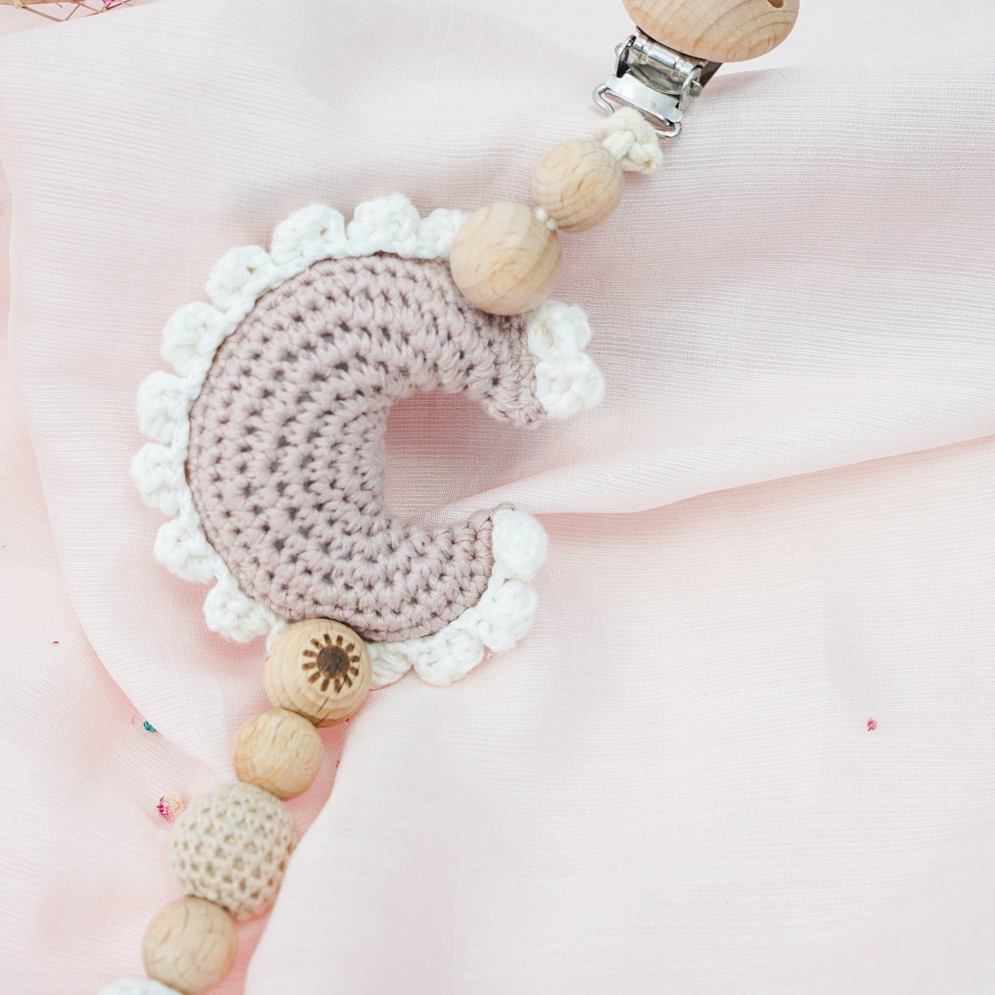 Crochet Moon Pacifier Clip toys Jabaloo