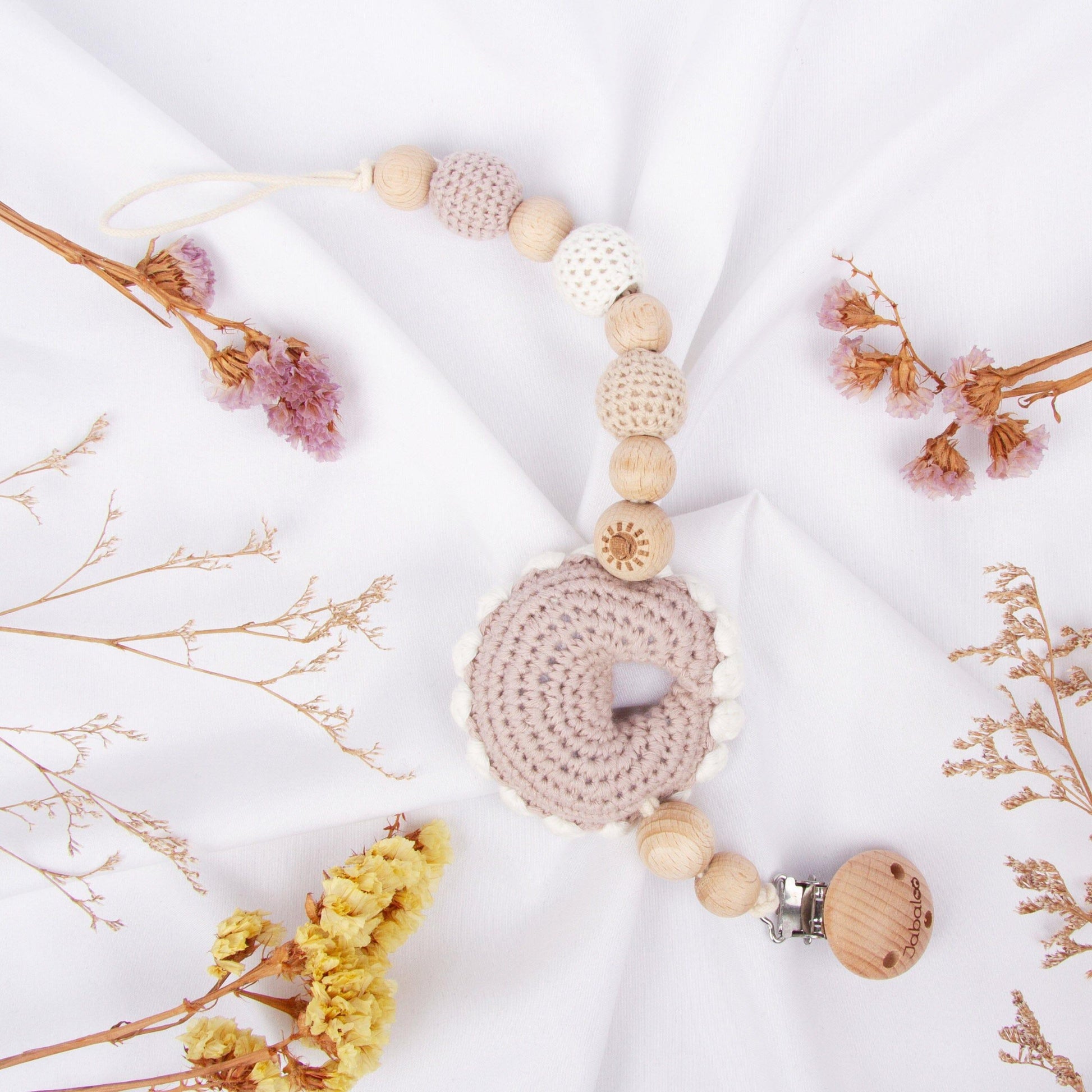 Crochet Moon Pacifier Clip toys Jabaloo