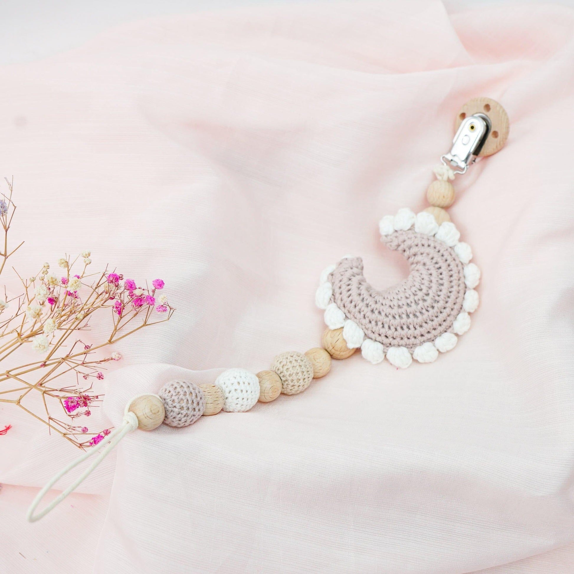 Crochet Moon Pacifier Clip toys Jabaloo