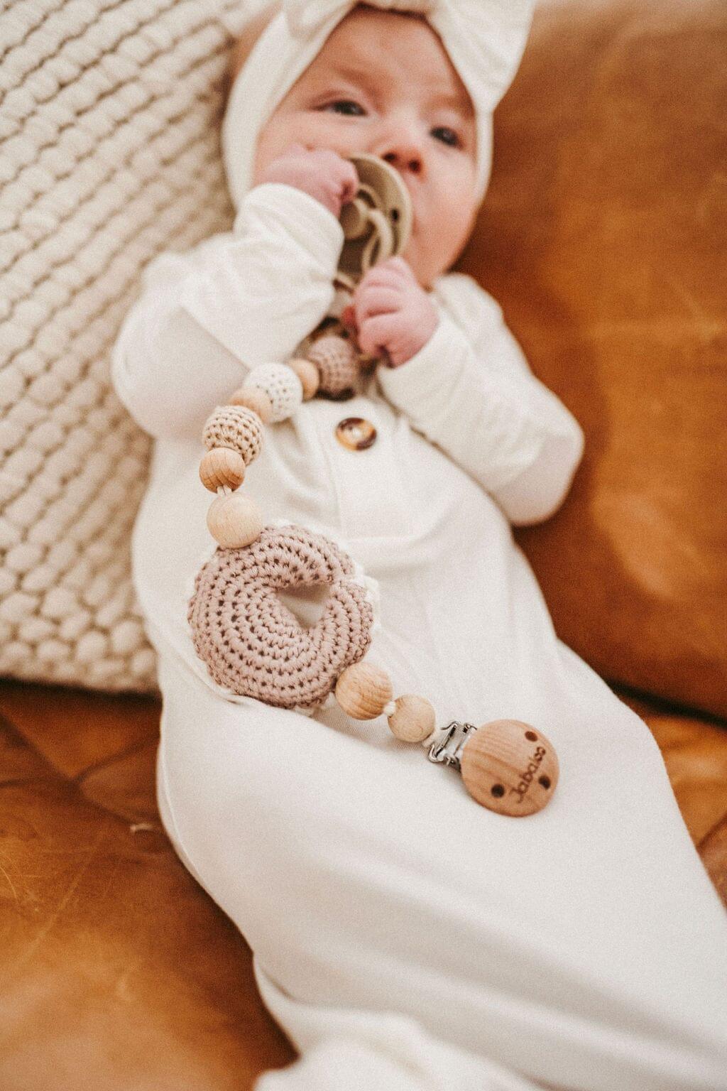 Crochet Moon Pacifier Clip toys Jabaloo