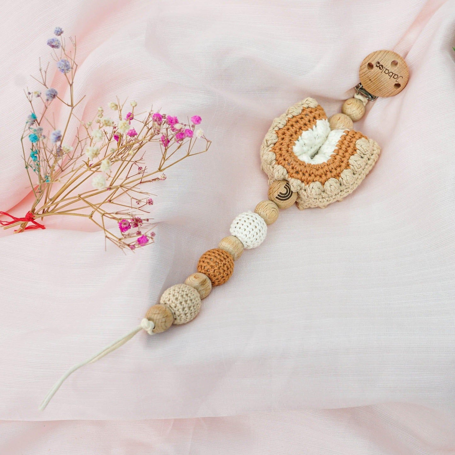 Crochet Rainbow Pacifier Clip toys Jabaloo