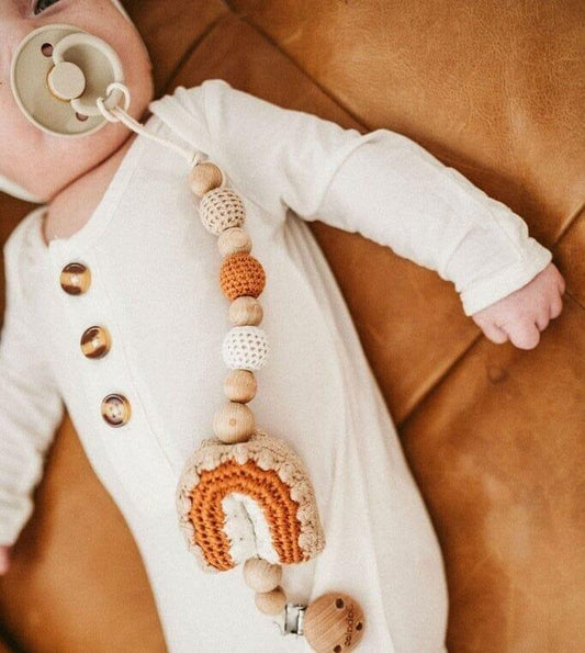 Crochet Rainbow Pacifier Clip toys Jabaloo