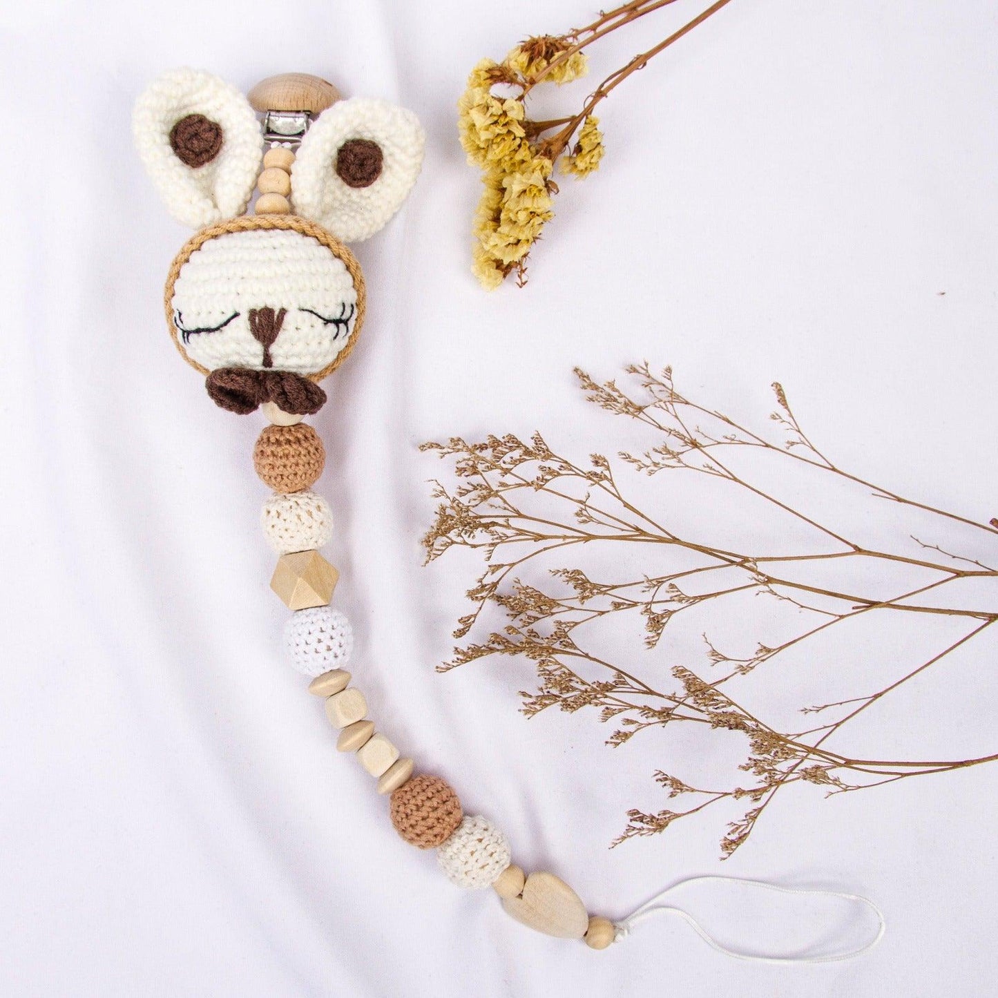 Crochet Sleeping Bunny Pacifier Clip toys Jabaloo