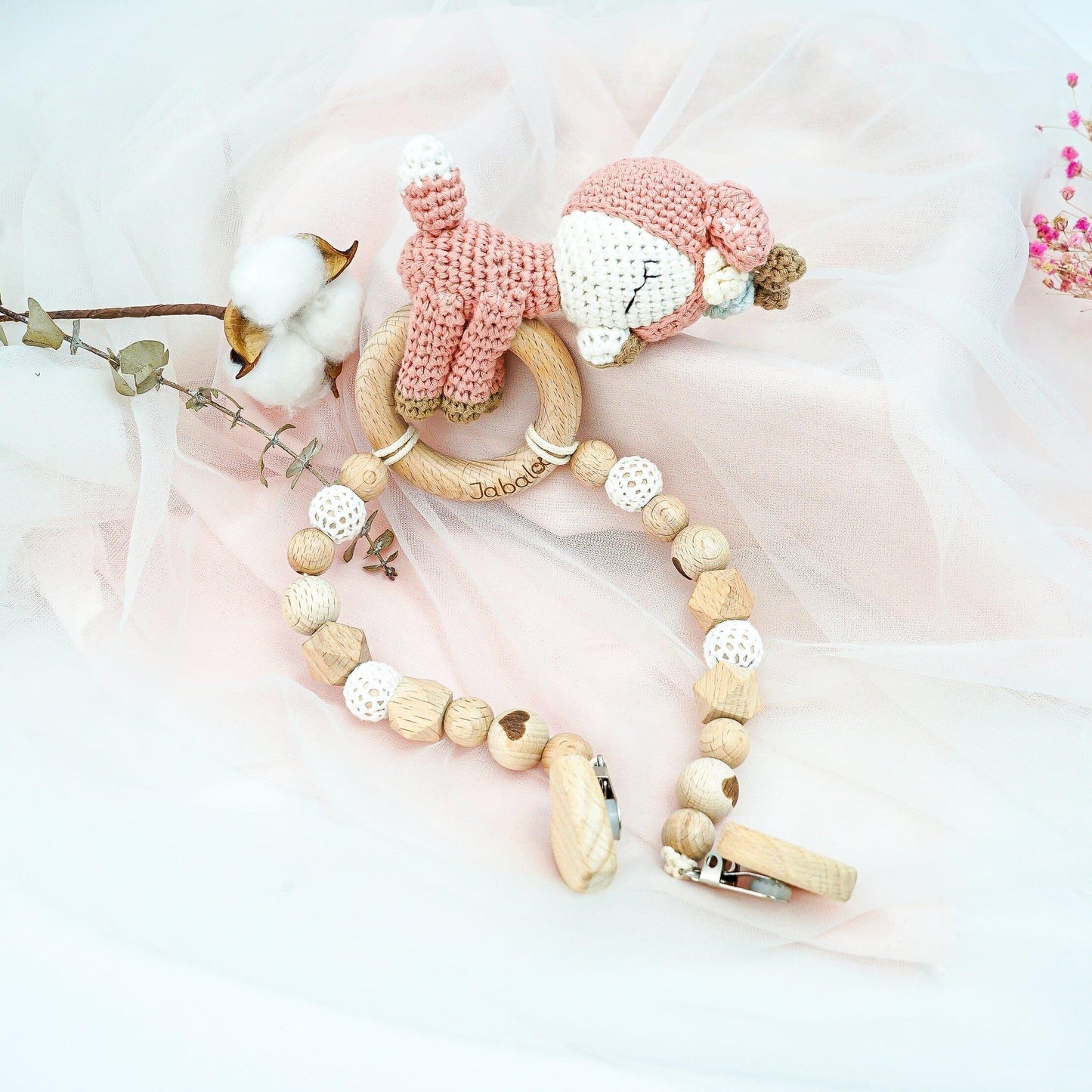 Handmade Crochet Reindeer Stroller Clip toys Jabaloo