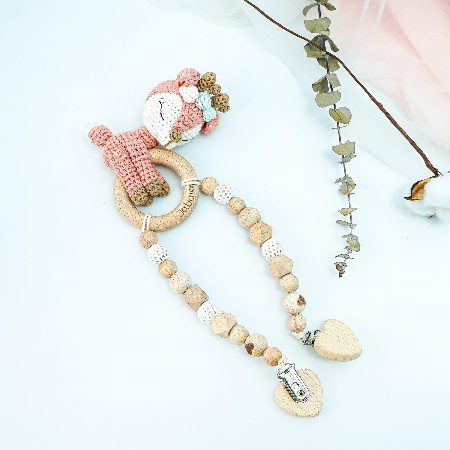 Handmade Crochet Reindeer Stroller Clip toys Jabaloo