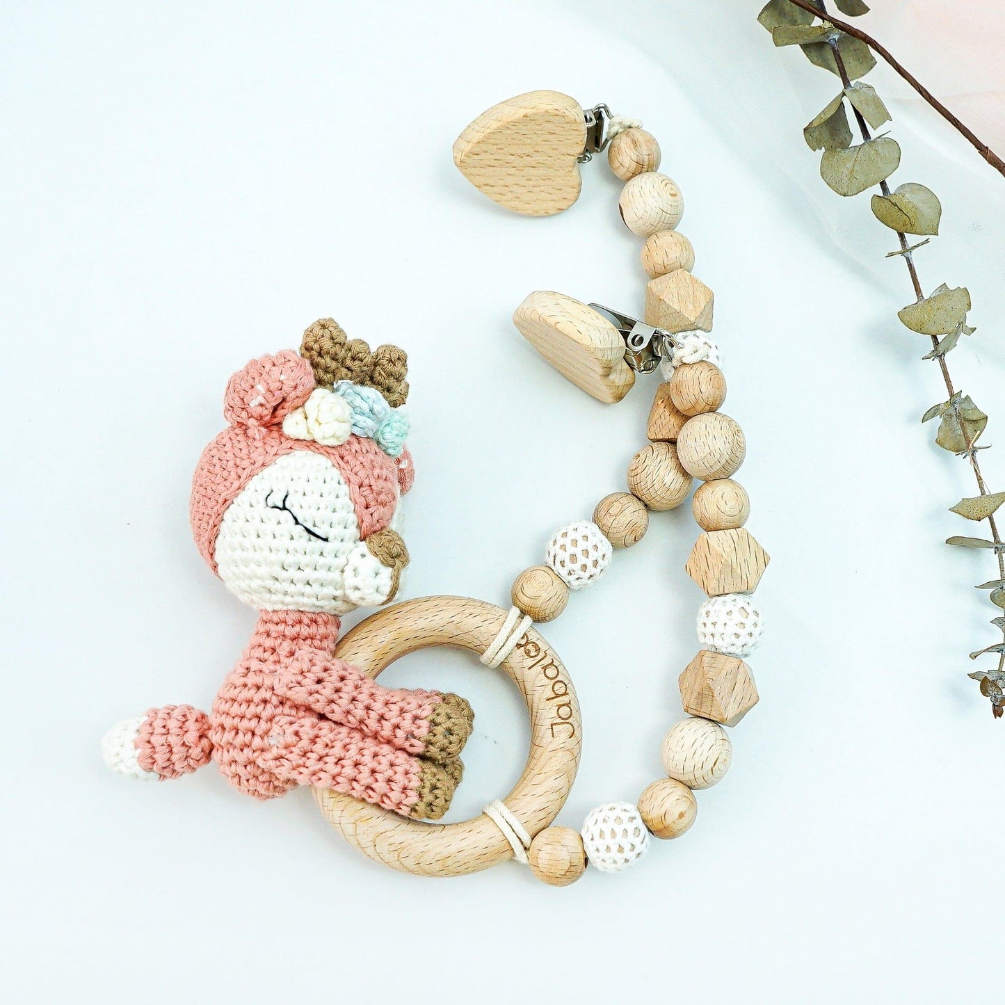 Handmade Crochet Reindeer Stroller Clip toys Jabaloo