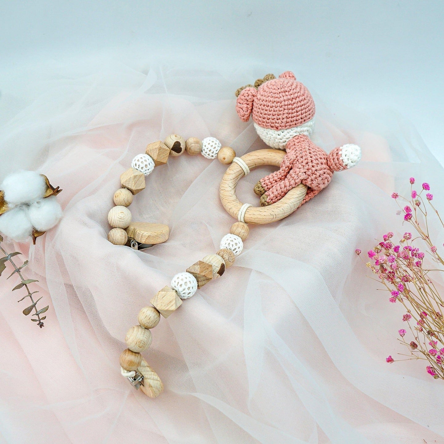 Handmade Crochet Reindeer Stroller Clip toys Jabaloo