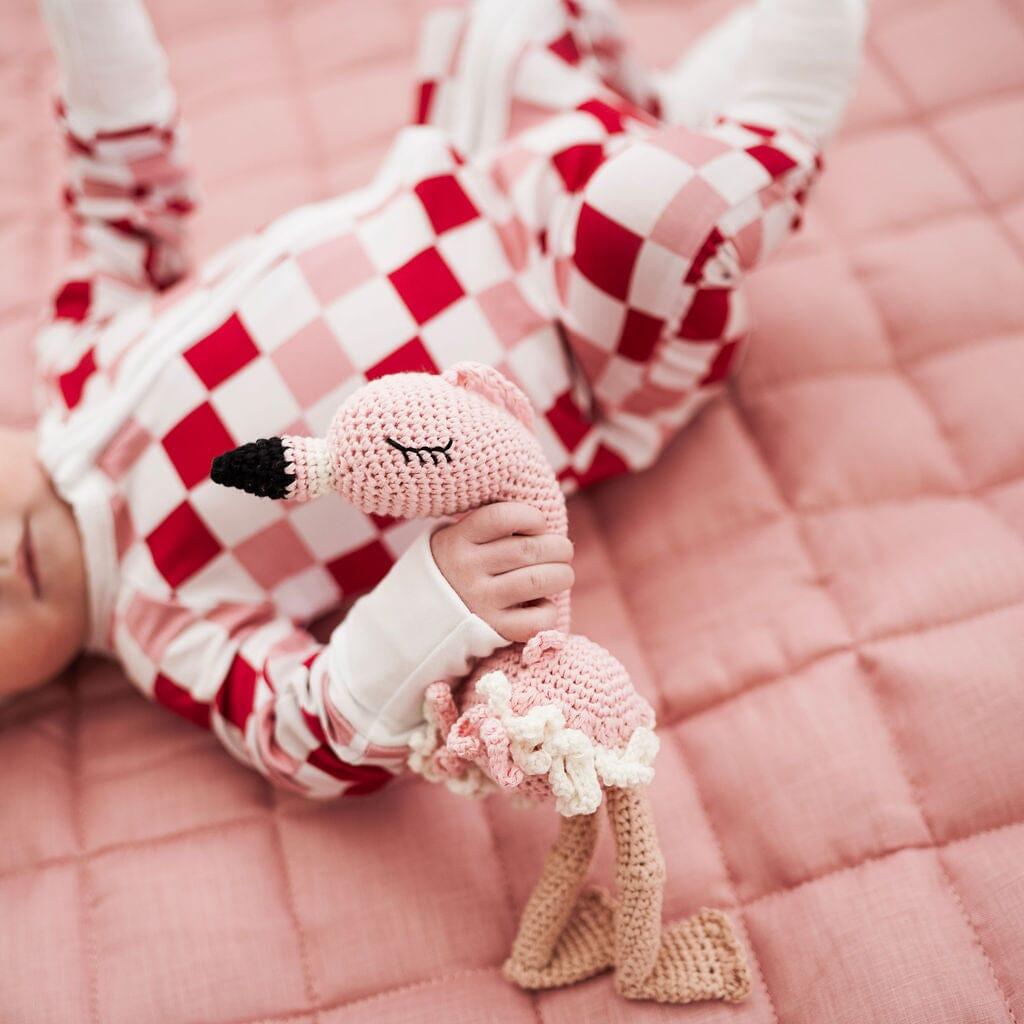 French Linen Deluxe Thick Quilted Play Mat Jabaloo #color_soft-rose