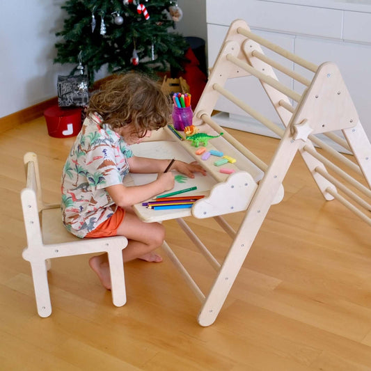 Foldable Montessori Climbing Triangle Set with Portable Table and Chair