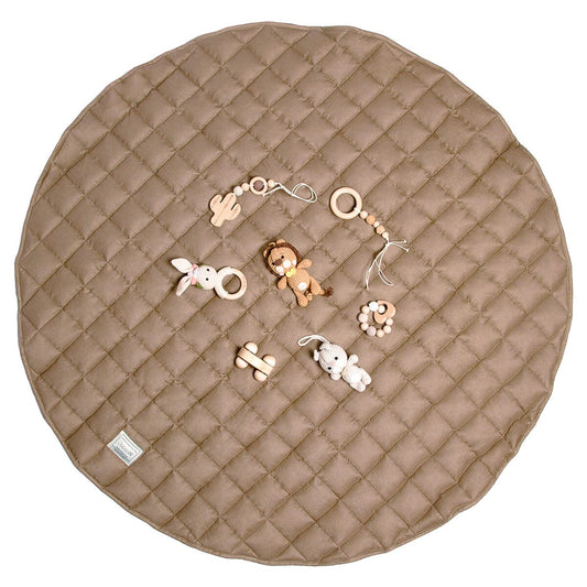 French Linen Deluxe Thick Quilted Play Mat Jabaloo Chestnut #color_chestnut