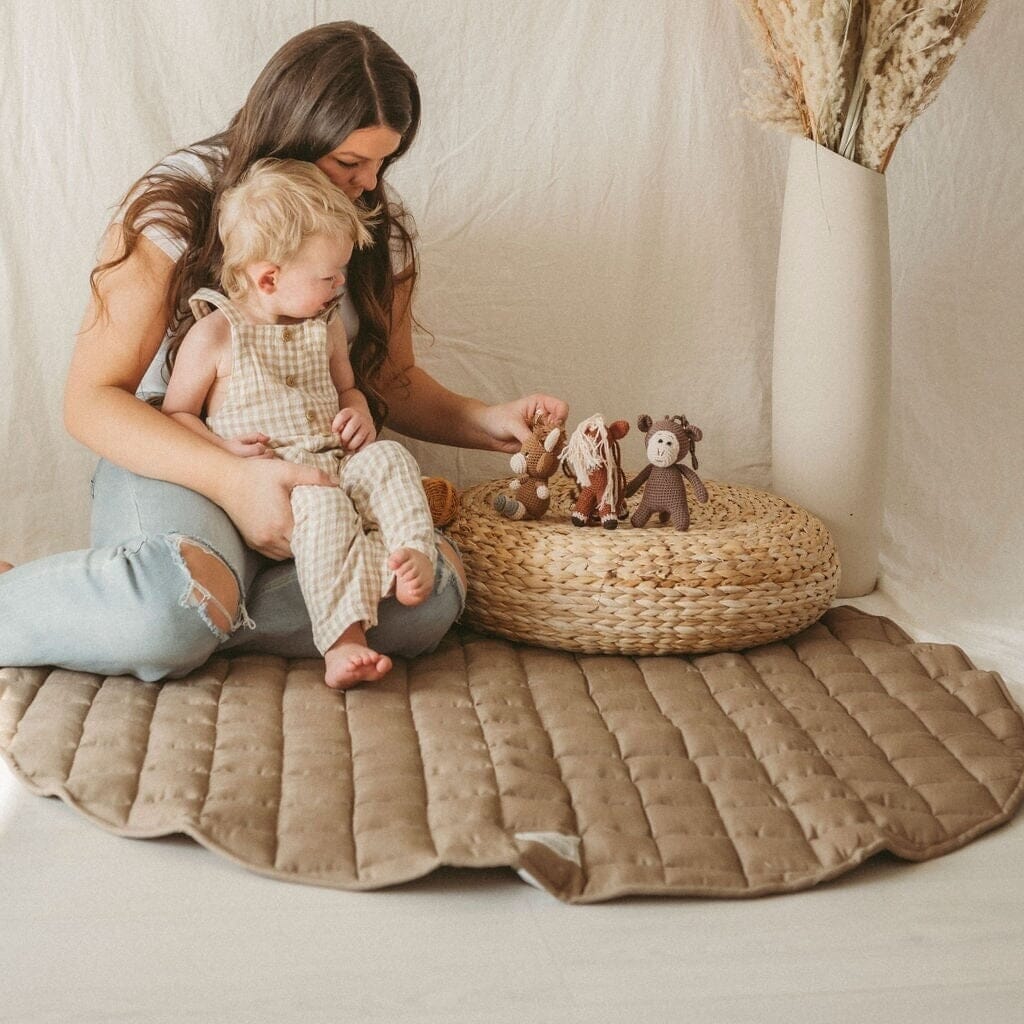 French Linen Deluxe Thick Quilted Play Mat Jabaloo #color_chestnut
