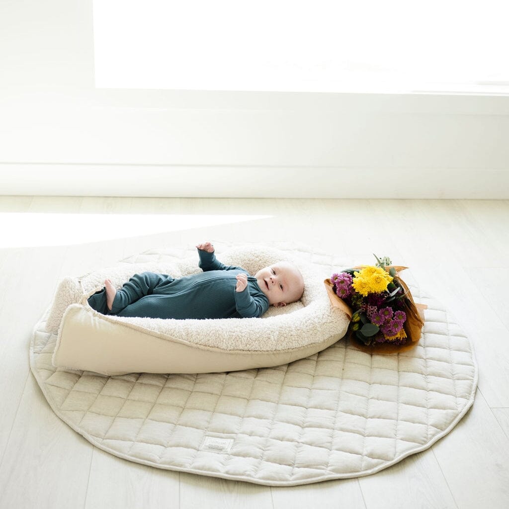 French Linen Deluxe Thick Quilted Play Mat Jabaloo #color_natural