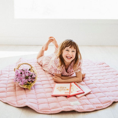 French Linen Deluxe Thick Quilted Play Mat Jabaloo #color_soft-rose