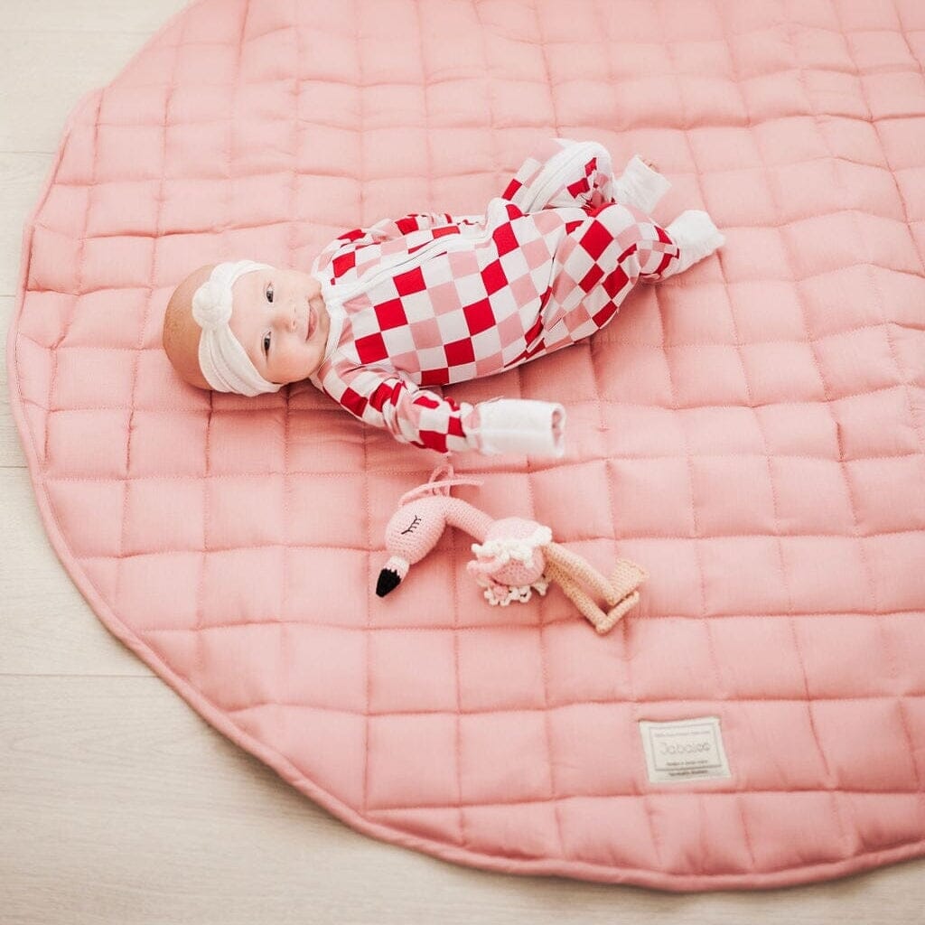 French Linen Deluxe Thick Quilted Play Mat Jabaloo #color_soft-rose