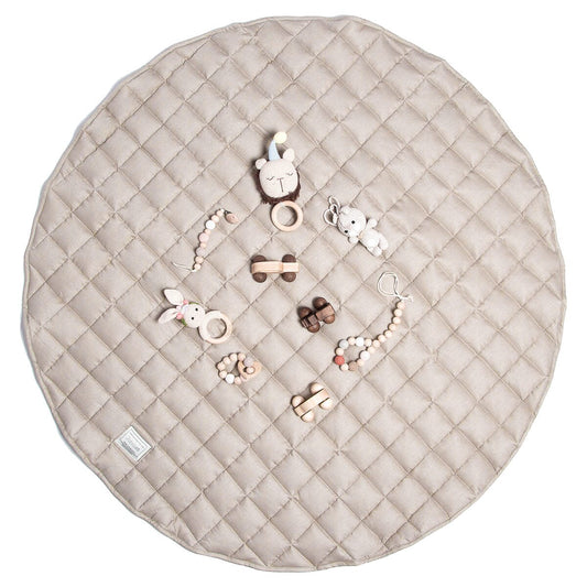 French Linen Deluxe Thick Quilted Play Mat Jabaloo Cappuccino #color_cappuccino