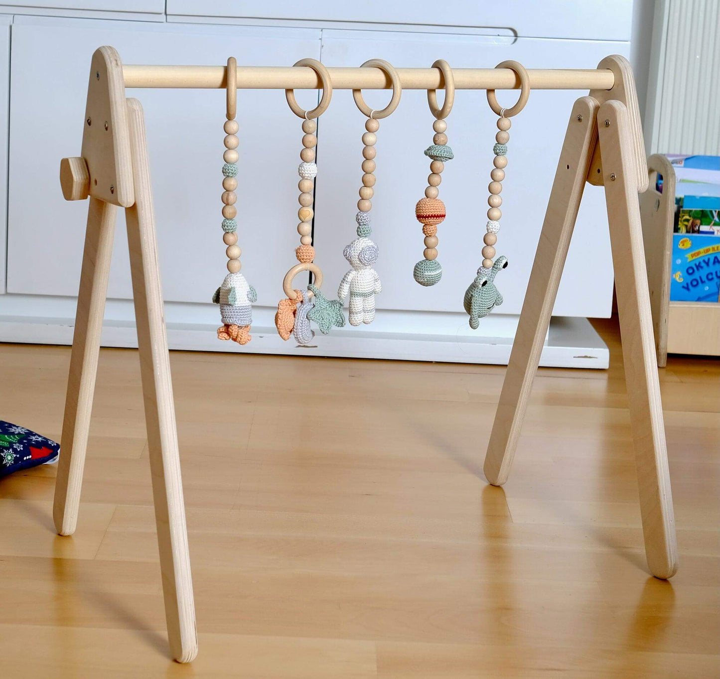 Montessori Baby Gym & Hanging Toys Set | Wooden Play Gym for Babies