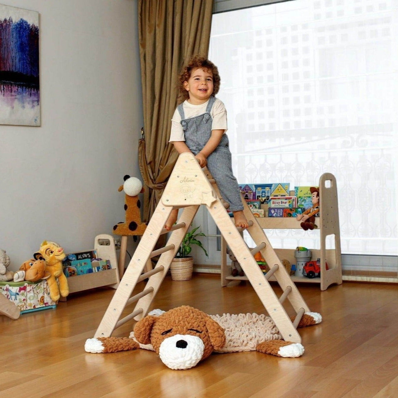 Toddler Montessori Wooden Gym Triangle Climber Set