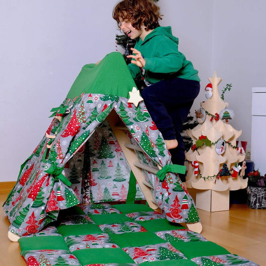 Climbing Triangle with Christmas Tent Cover, Mat, Ramp | Foldable Montessori Play Set