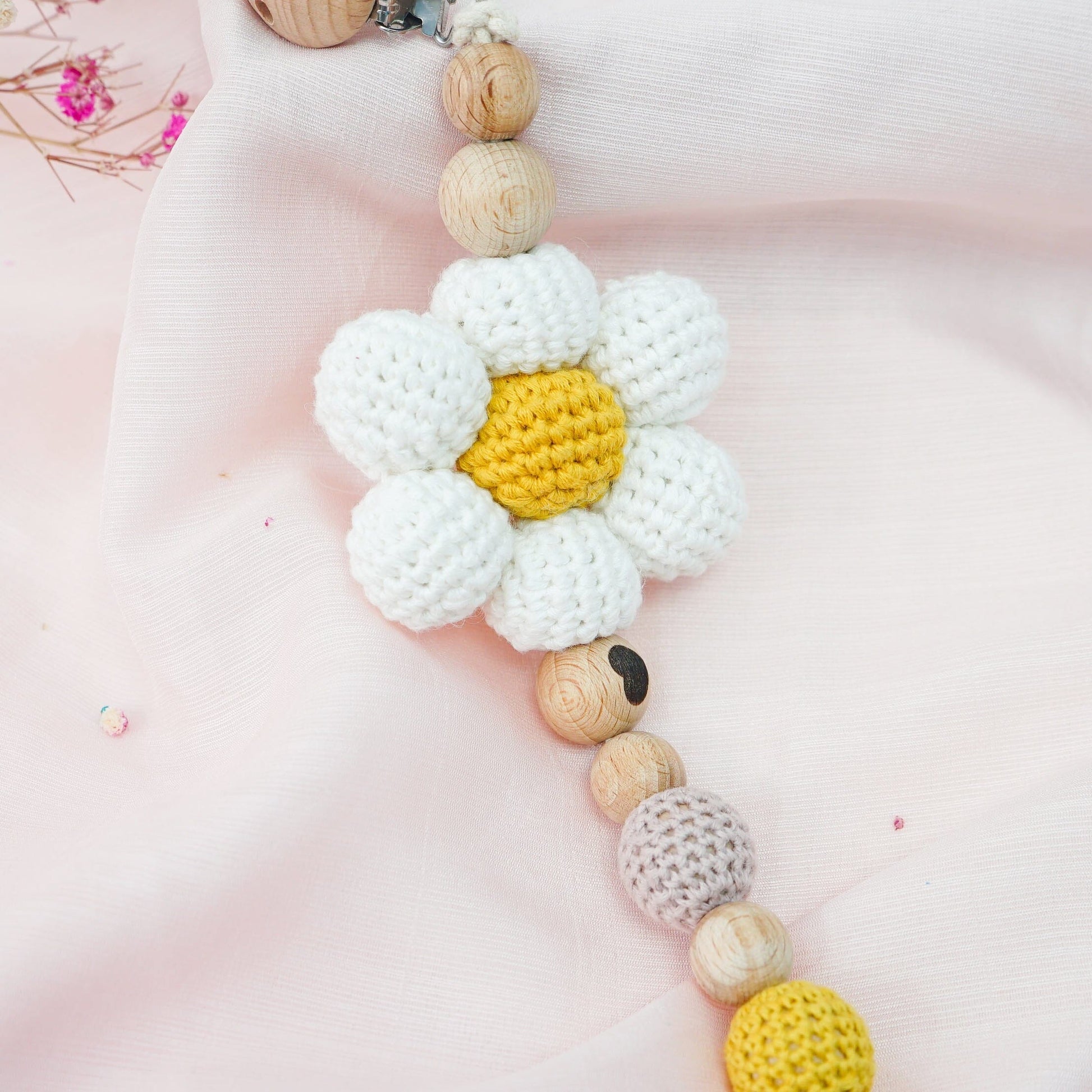 Crochet Flower Pacifier Clip toys Jabaloo 