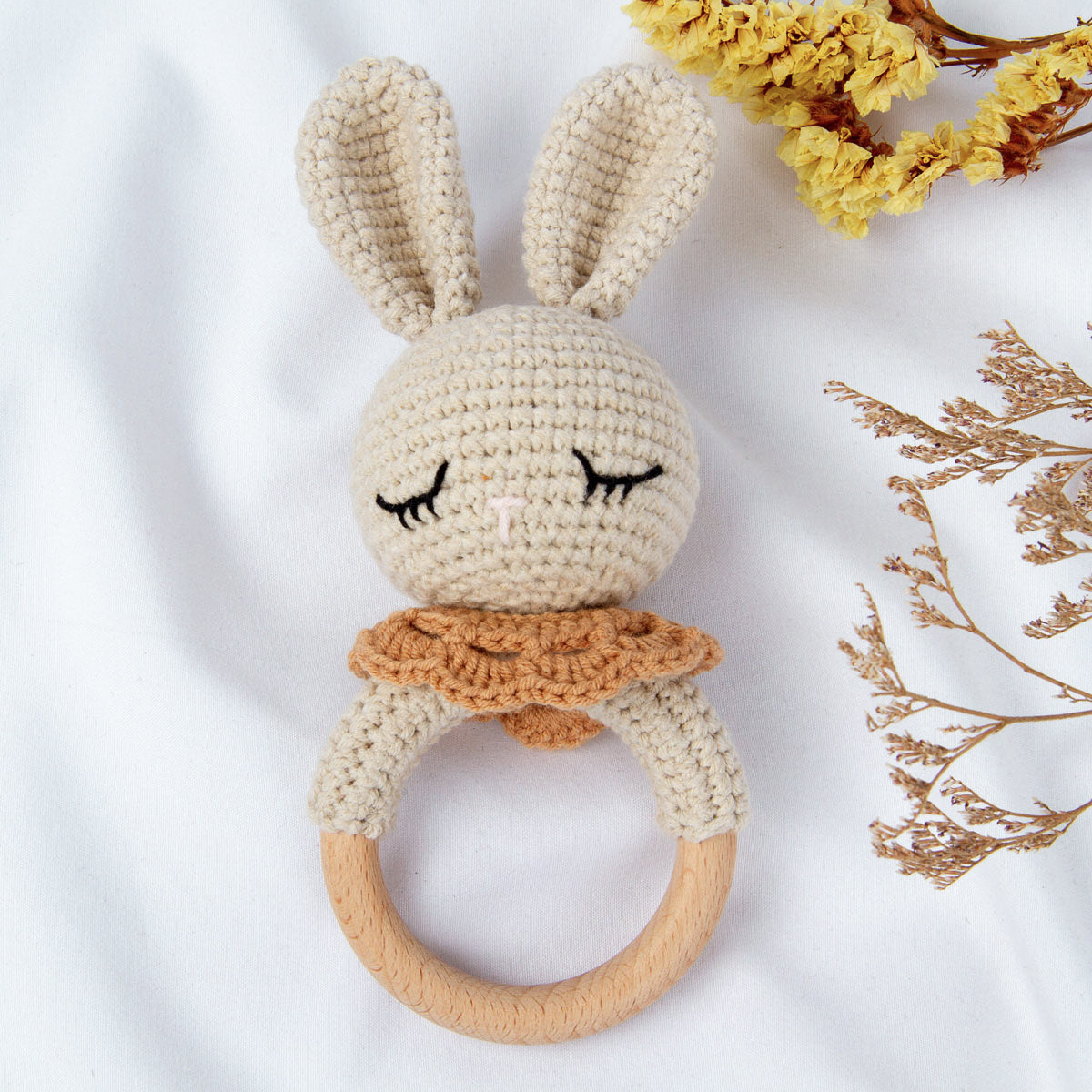 Handmade Sleeping Bunny Crochet Rattle toys Jabaloo