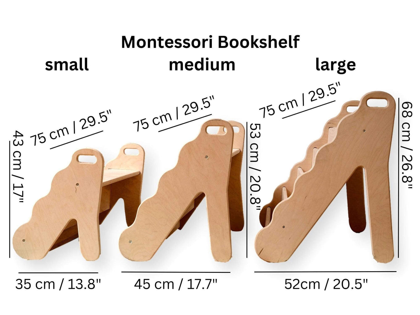 Montessori Wave Design Wooden Bookshelf - Large Size