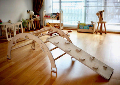 Montessori Wooden Rockwall Climbing and Sliding Ramp