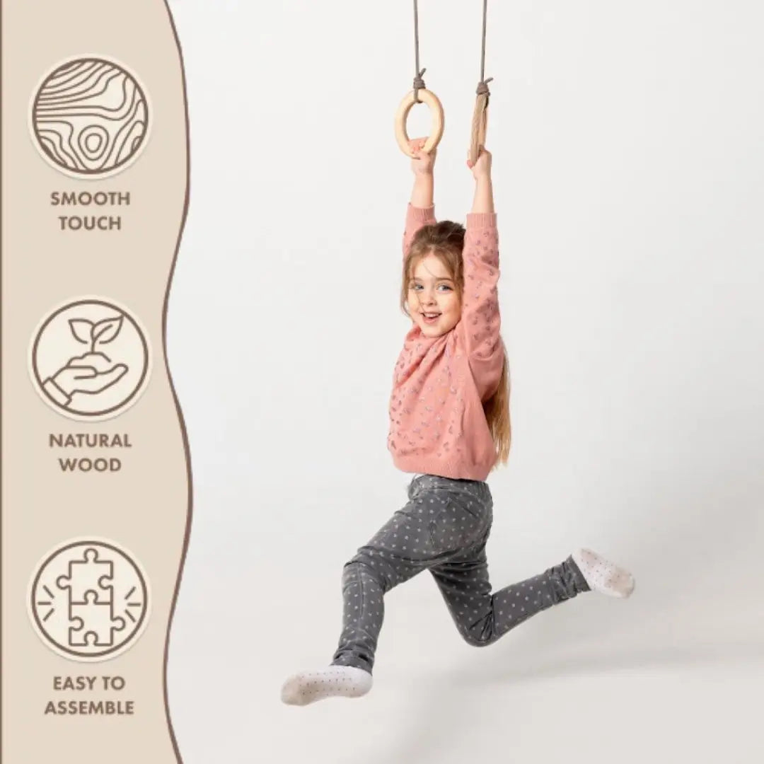 Wooden gymnastic rings for kids