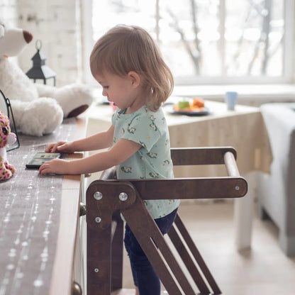 Wooden Step Stool for Preschool - Kid Chair That Grows - Chocolate