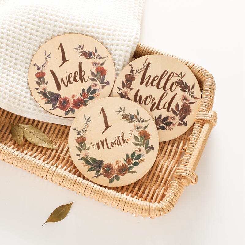 Wooden Milestone Discs with Floral Design toys Jabaloo 