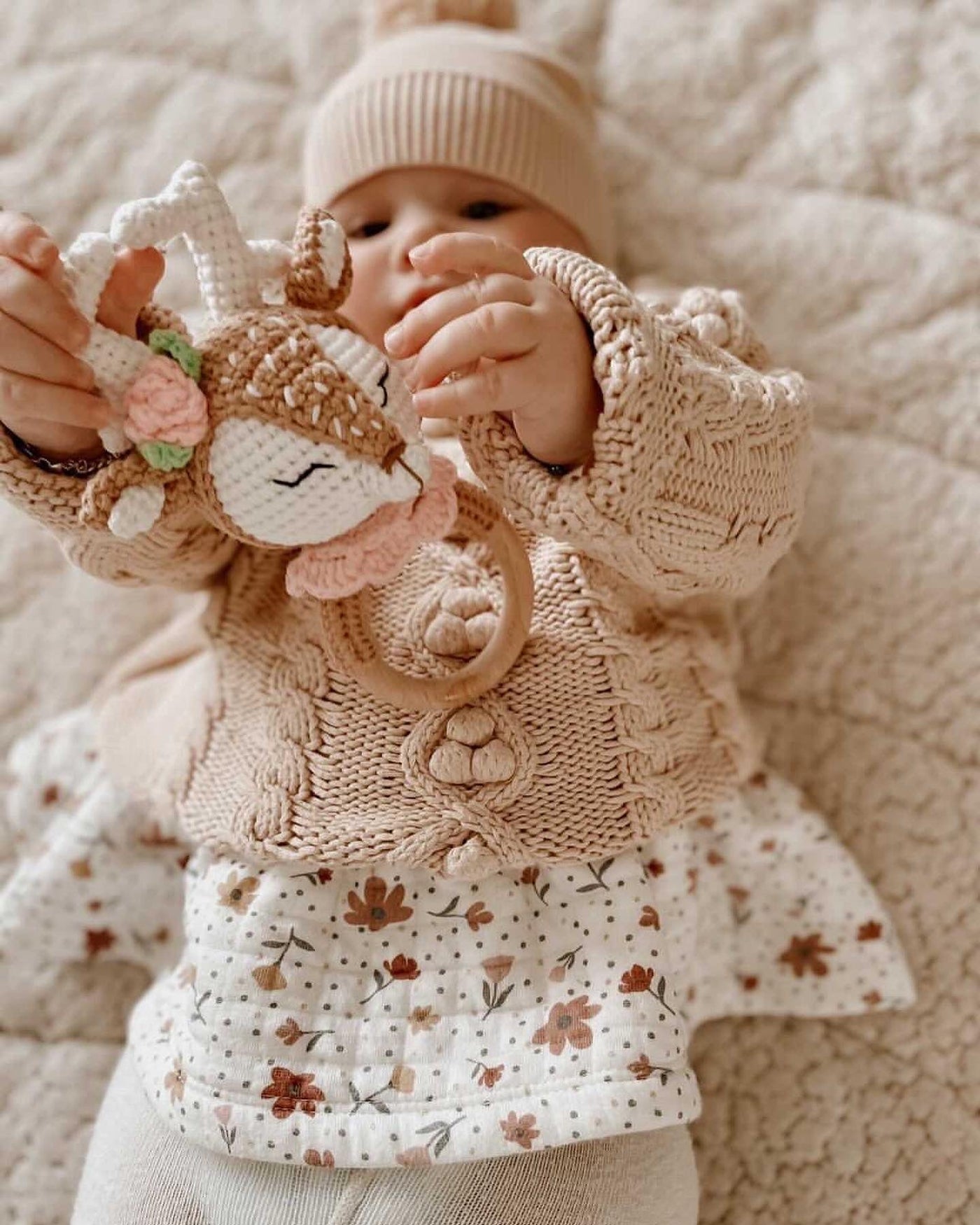 Handmade Flower Deer Crochet Rattle toys Jabaloo 