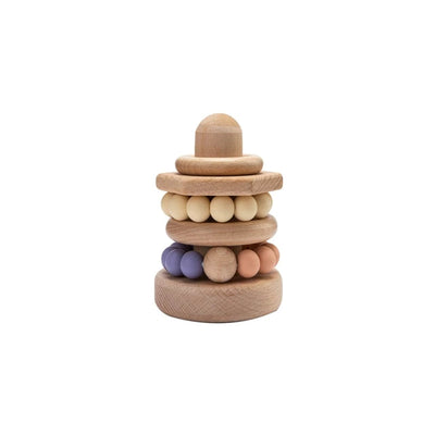 Wood + Silicone Ring Stacking Toy toys Jabaloo Cream & Purple 