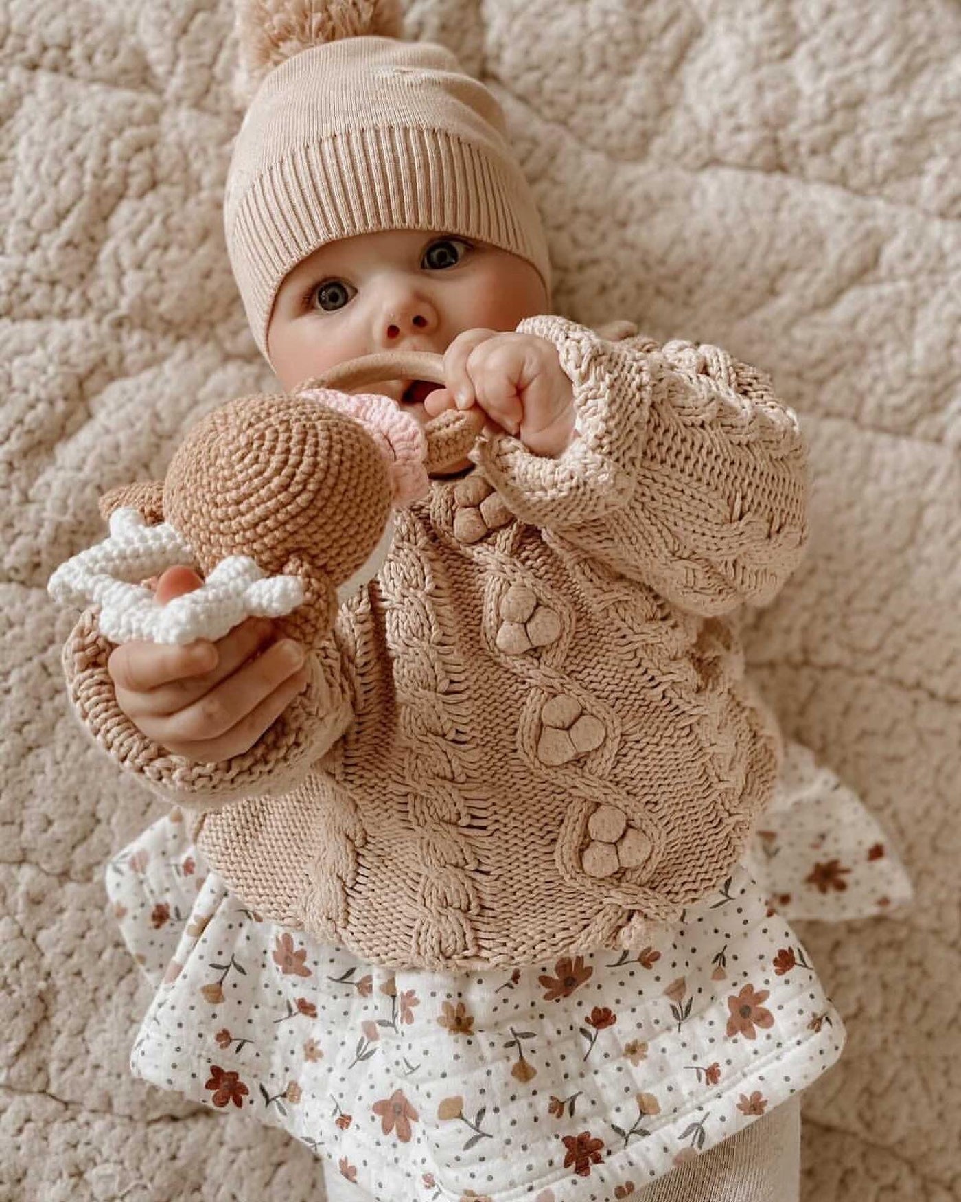 Handmade Flower Deer Crochet Rattle toys Jabaloo 