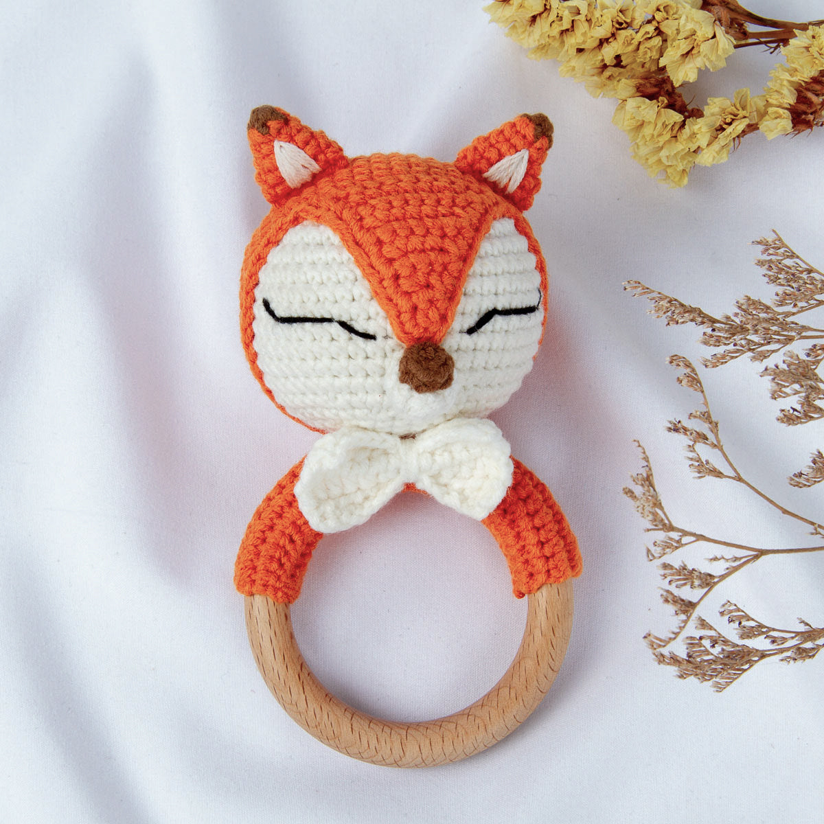 Handmade Fox Crochet Baby Rattle toys Jabaloo 
