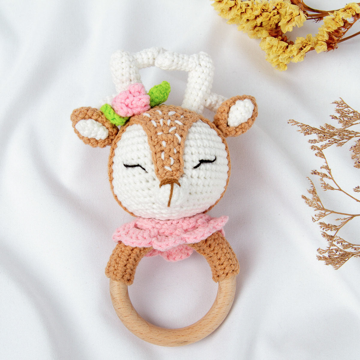 Handmade Flower Deer Crochet Rattle toys Jabaloo 
