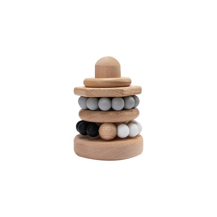 Wood + Silicone Ring Stacking Toy toys Jabaloo Mustard & Olive 